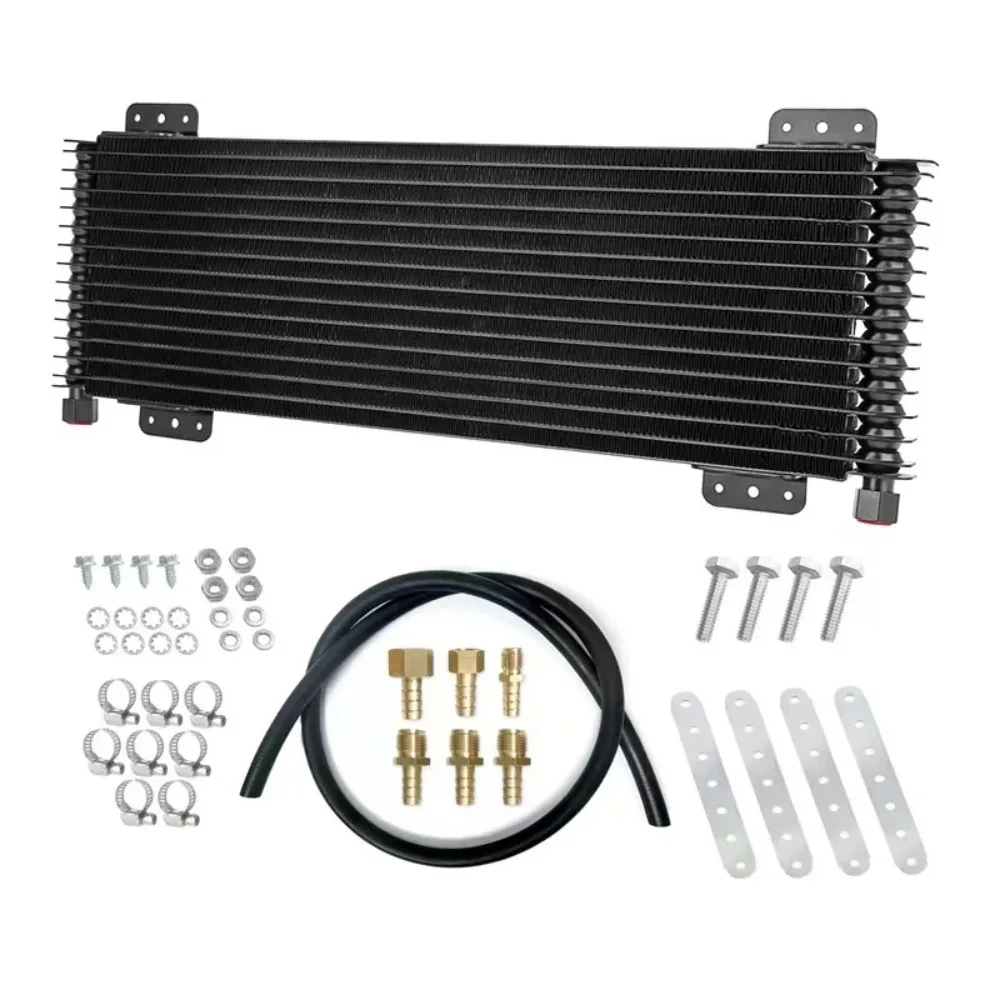 

Universal Aluminum Transmission Oil Cooler Low Pressure Drop 40,000 GVW Max Heavy Duty Bypass Kit