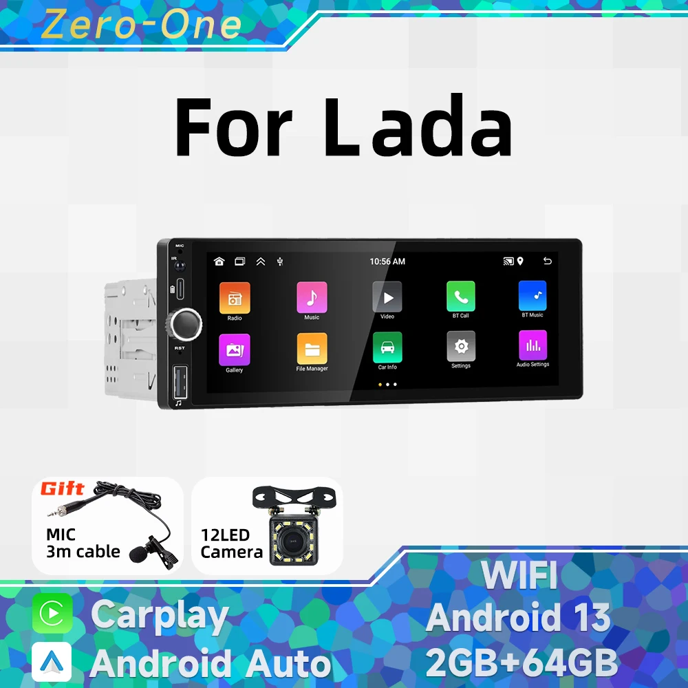 

Wireless Carplay Android Auto 1 Din Radio Android Car Multimedia for Lada 6.86" IPS Screen Stereo Head Unit Autoradio GPS Wifi