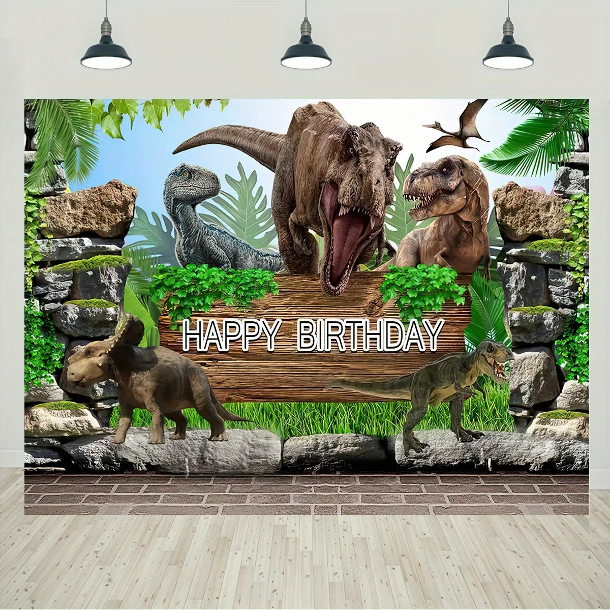 Dinosaur Birthday Backdrop， Tropical Jungle Birthday Party, Birthday Banner Decor Party Decor Supplies, Home Decor Supplies