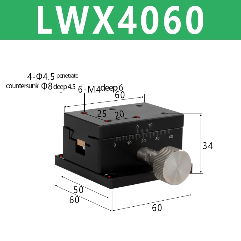 X Axis LWX4060 Dovetail Groove Fine Tuning Platform Guided Manual Shift Platform Gear Drive Knob Adjustment Slide XWG60 New