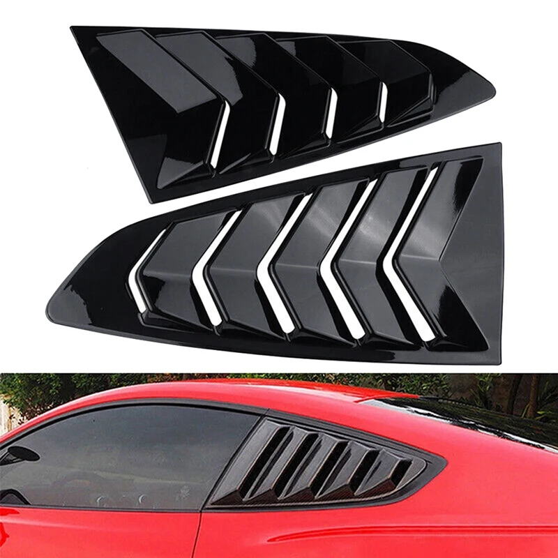 Gloss Black Rear Side Vent Quarter Window Louver Shutter Cover Trim for 2015-2022 Ford Mustang