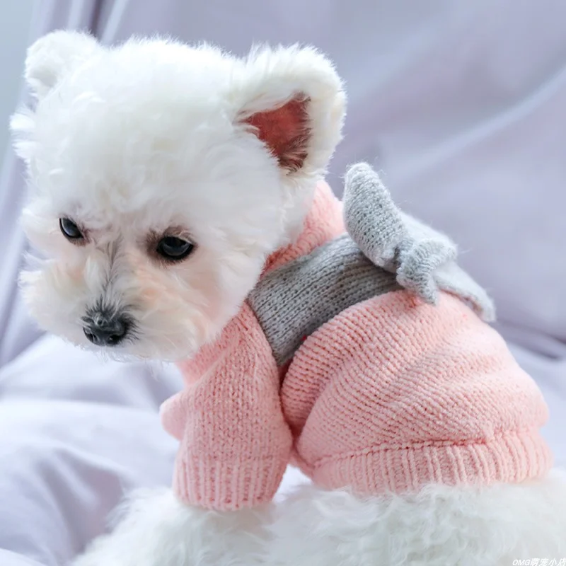 1PC Pet Clothing Cat Autumn/Winter Thick Bow Sweater Powder Suitable for Small and Medium Dogs