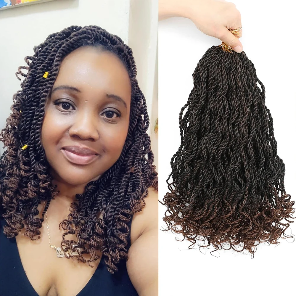 8 Packungen gewelltes senegalesisches Twist-Häkelhaar mit lockigen Enden, 20,3 cm schwarze synthetische vorgeschlungene kurze Häkelzöpfe – Detail 2