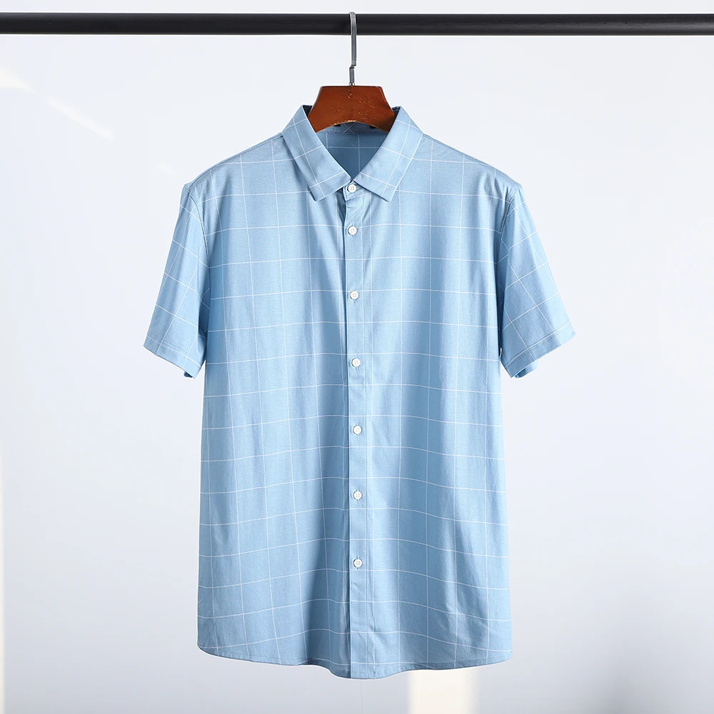 

Мужская летняя повседневная рубашка из 100% шелка и хлопка, комфортная, дышащая, в клетку, модная, городская, стильная