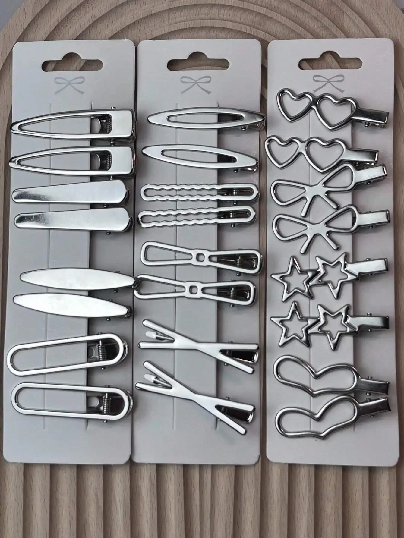 

24pcs Silver Tone Fashion Hair Clips For Women Barrettes Claw Clips Heart Star Bow Design