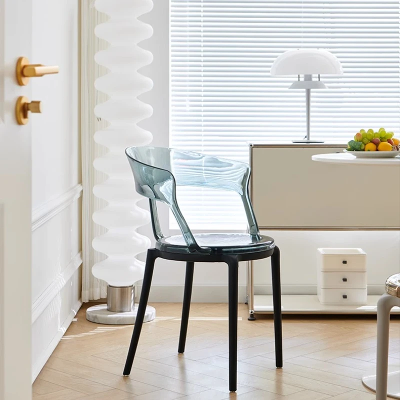 Translucent Designer Dining Chairs Modern Plastic Home Furniture Aesthetic Milk Tea Color Accent Chair for Cafe/Dining Room