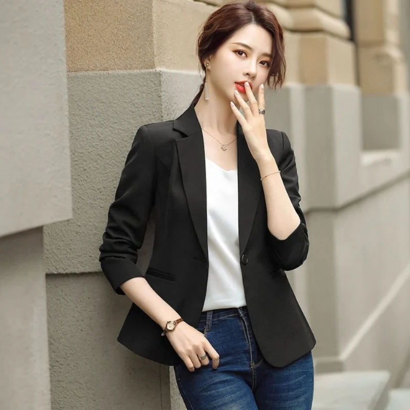 

Black Women Blazer 2024 Slim Blazers Lady Office Work Suit Pockets Jackets Coat Female Korean Casual Short Blazer Femme Q258