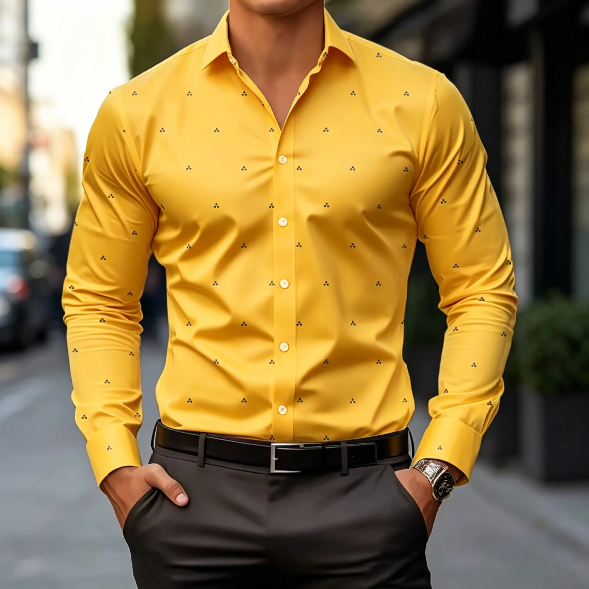 Men Slim Fit Lightweight Long Sleeve Shirt Subtle Geometric Dot Print Breathable Fabric Formal Casual Daily Tops view 6