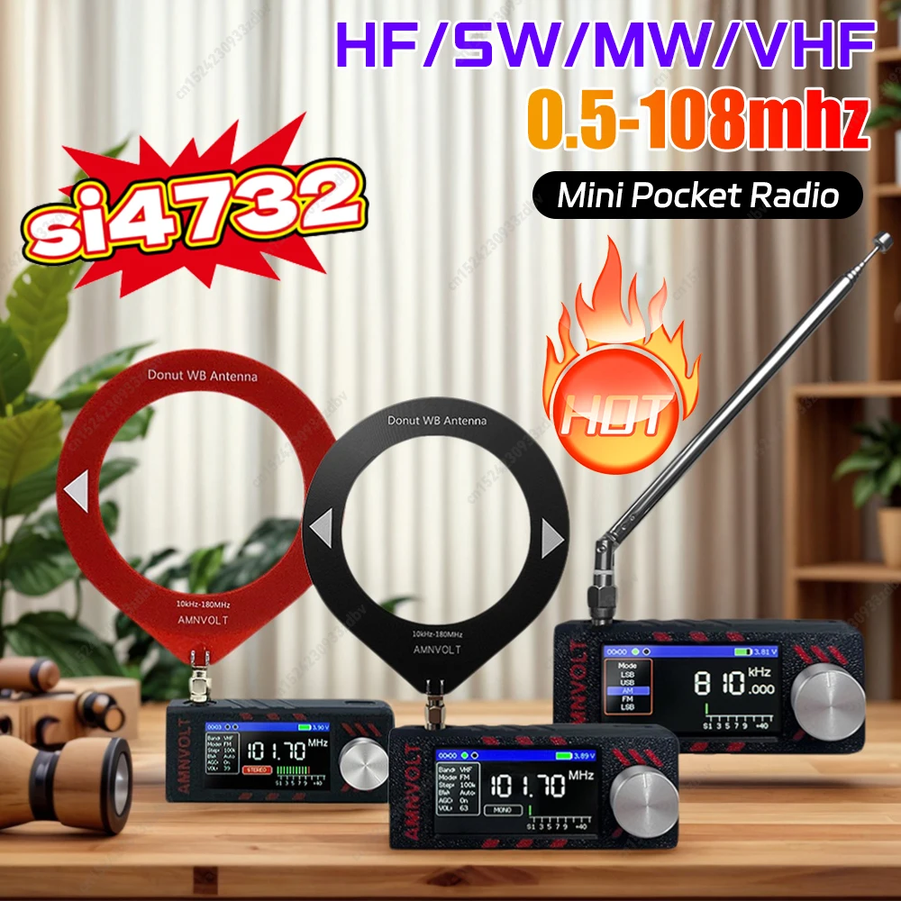 SI4732 0.5-108 ميجا هرتز LSB USB AM FM FM/AM راديو 1.9 بوصة IPS شاشة راديو جيب صغير مع هوائي راديو محمول