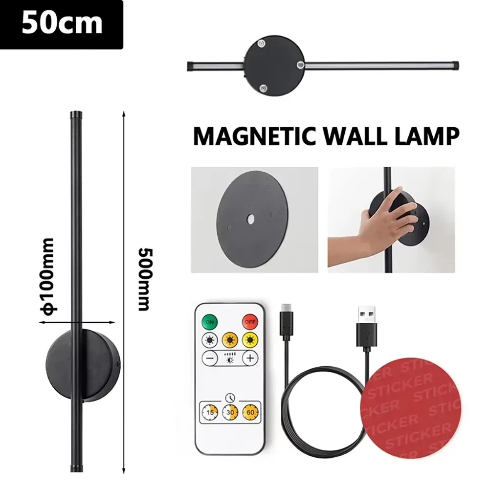 Moderne LED-wandoplaadlamp Draadloze installatie Afstandsbediening Traploos dimmen Goudzwarte afwerking 50/80CM Decoratieve verlichting - afbeelding 1