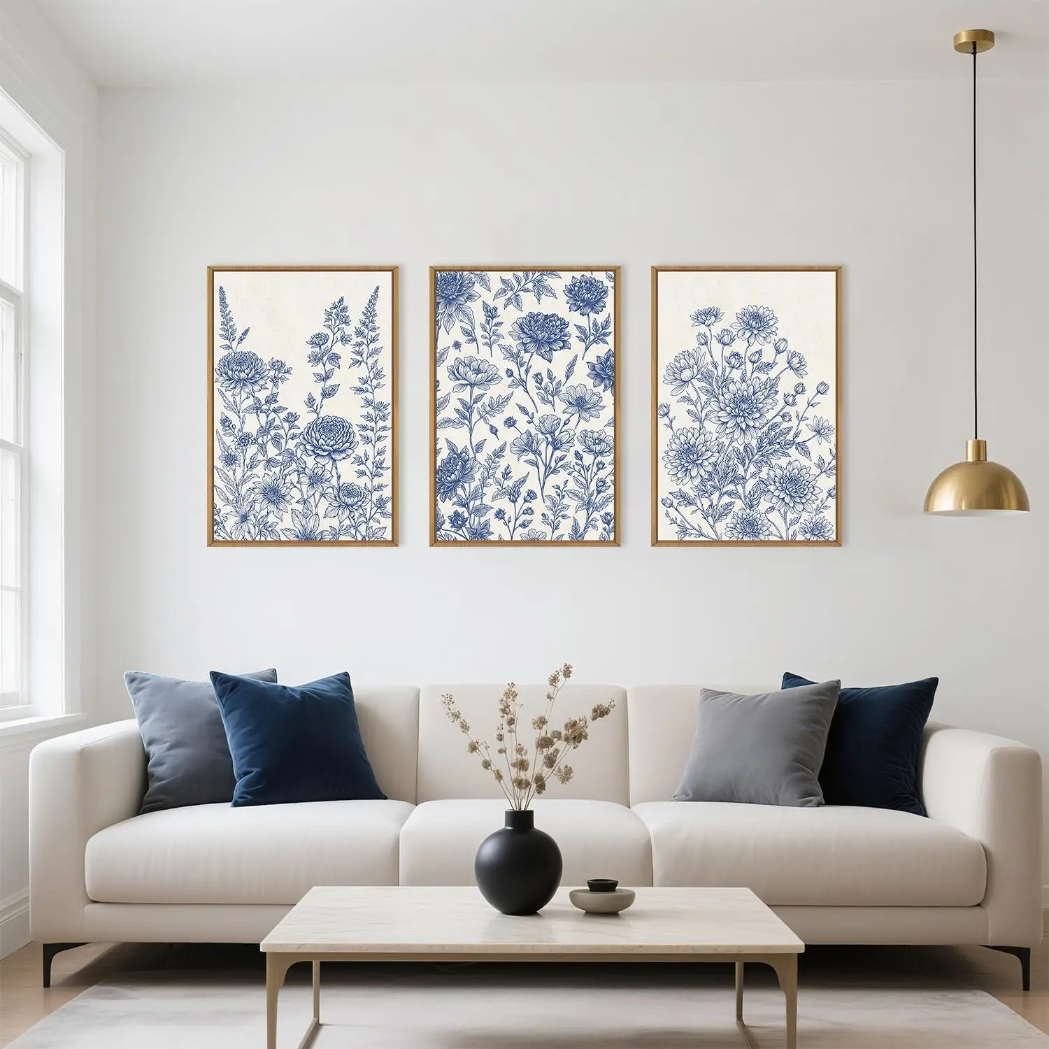 

3pcs/Set Blue White Floral Canvas Poster Picture Wall Art Minimalist Wildflower Print Modern Living Room Home Decoration Print