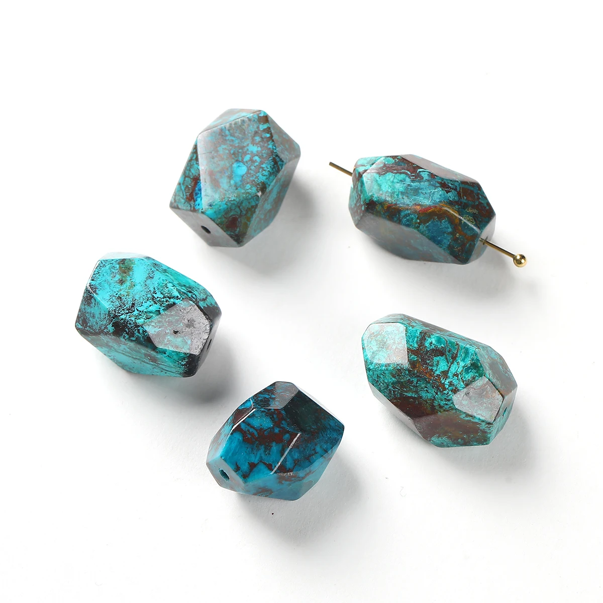 1 Pc Natural Stone Azurite Irregular Faceted Bead Charm Loose Spacer for Jewelry Making DIY Necklace Bracelet Accessories