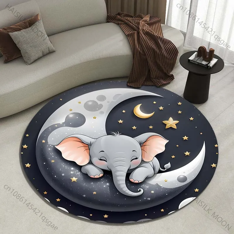 

Multiple sizes Elephant sleeping on moon Print Round Carpet Living Room Bedroom Table Chair Sofa Decorative Carpet Luxury gifts