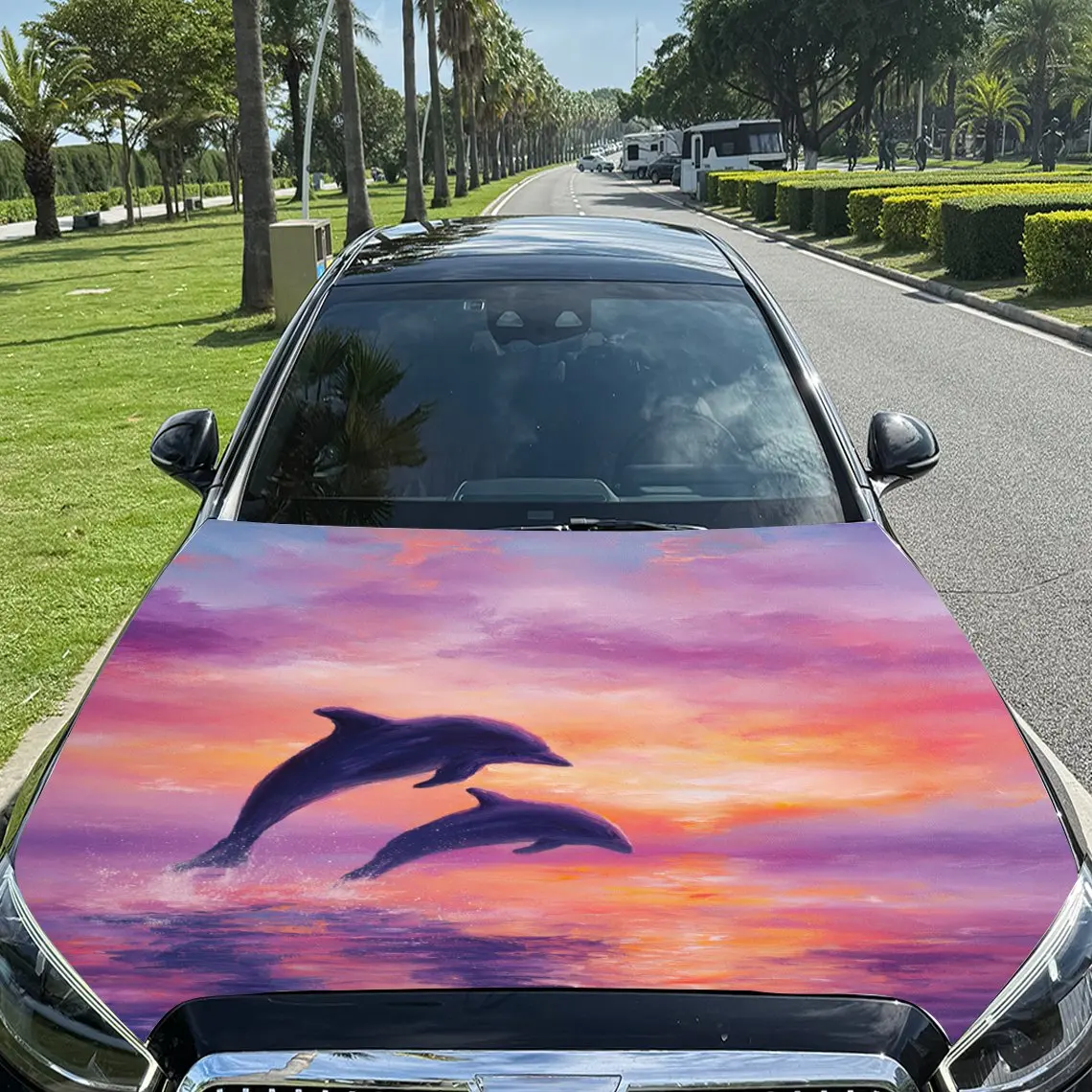 

Car Decals Dolphins with a Stunning, Sunset - Colored Background Car Hood Sticker, Waterproof Self - Adhesive Vinyl Graphics Dec