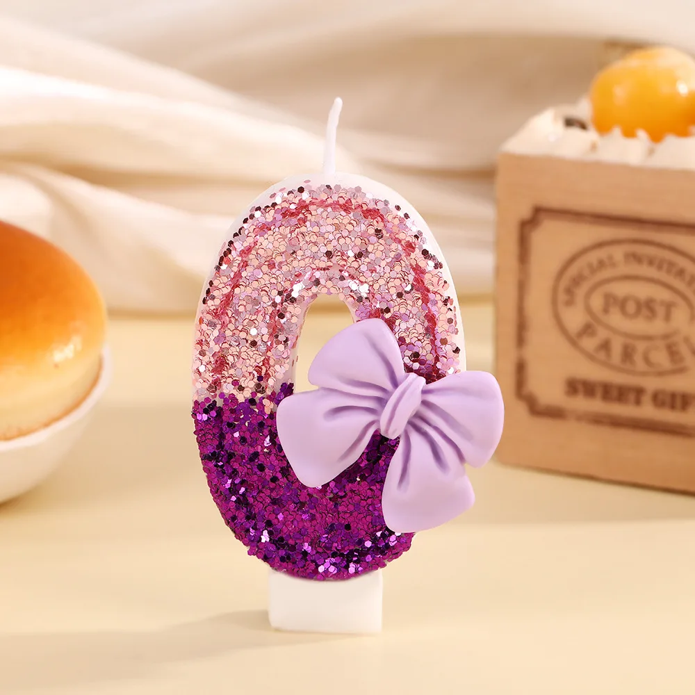 Light purple bow-shaped number birthday candles, pinkish purple gradient candles, party gifts, birthday and anniversary candles
