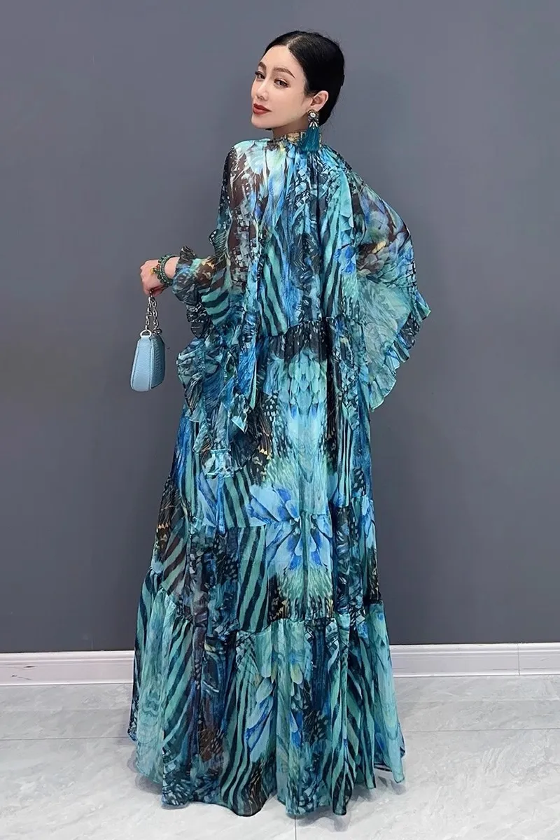 Elegant Loose Printed Long Dresses For Women Fashion Club Party Dress Female Wholesale