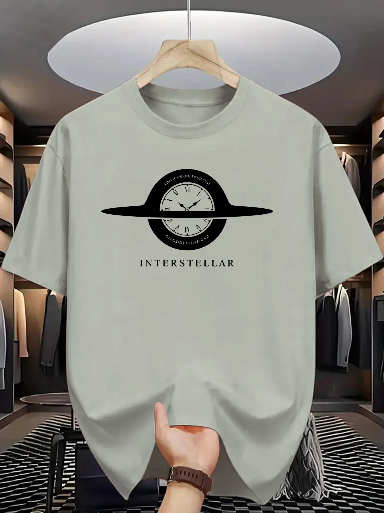Women Tee  Loose Fit Front Interstellar Clock Graphic Print Round Neck Short Sleeve Soft Ladies Daily Summer Casual Top