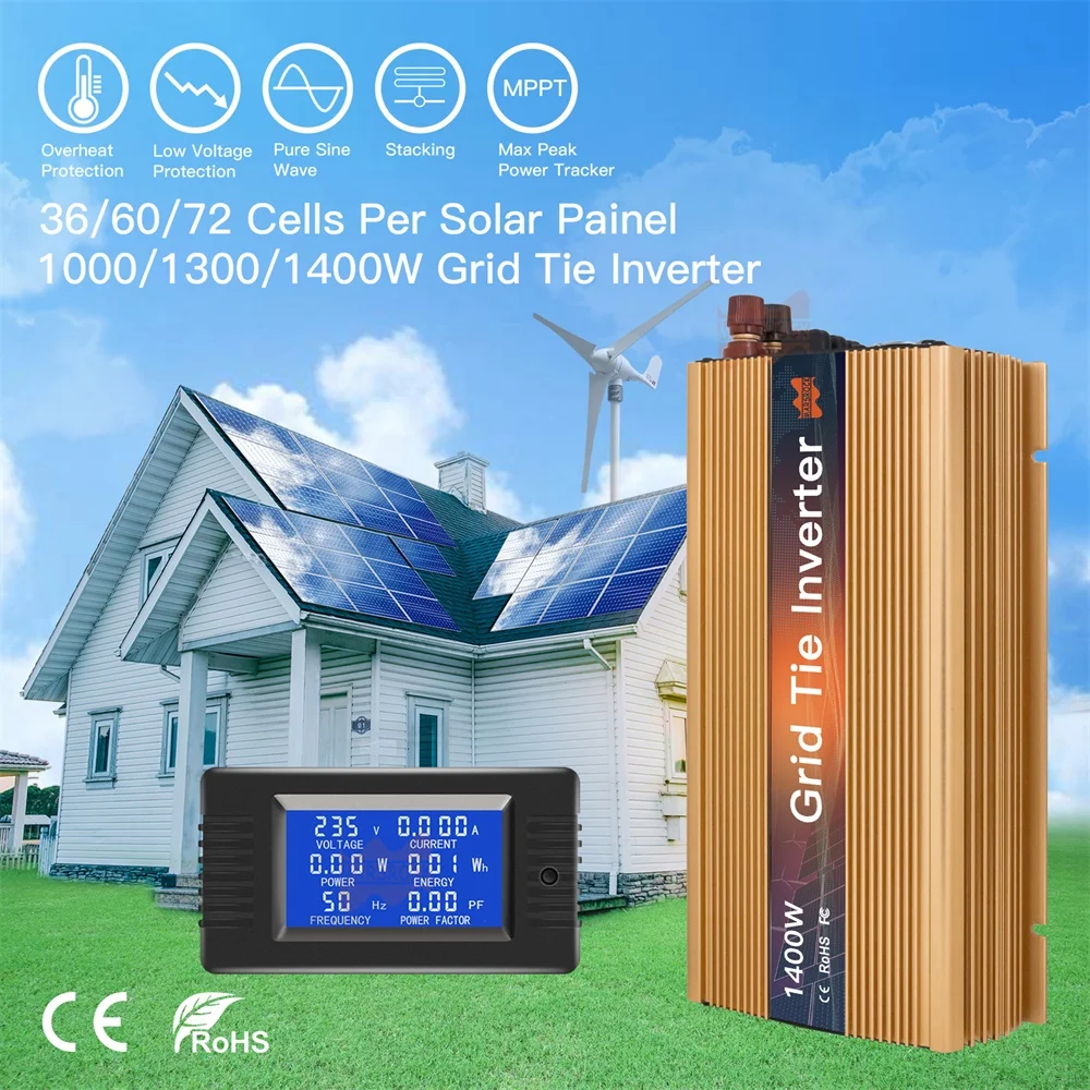 1000-1400W Grid Tie Micro Solar Inverter 20-50VDC to 90-140VAC 190-260VAC MPPT Pure Sine Wave Converter For Solar Power System