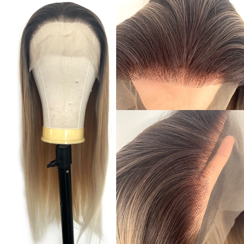 

Voguebeauty Ombre Synthetic Wig Long Dark Brown to Golden Blonde Straight Hair Extensions for Cosplay Daily Use