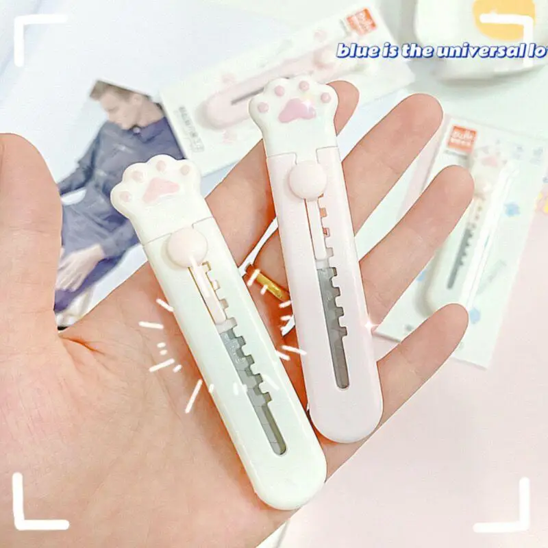 Mini cuchillo de bolsillo Kawaii con forma de pata de gato, cortador de papel, hoja rellenable, papelería, gran oferta