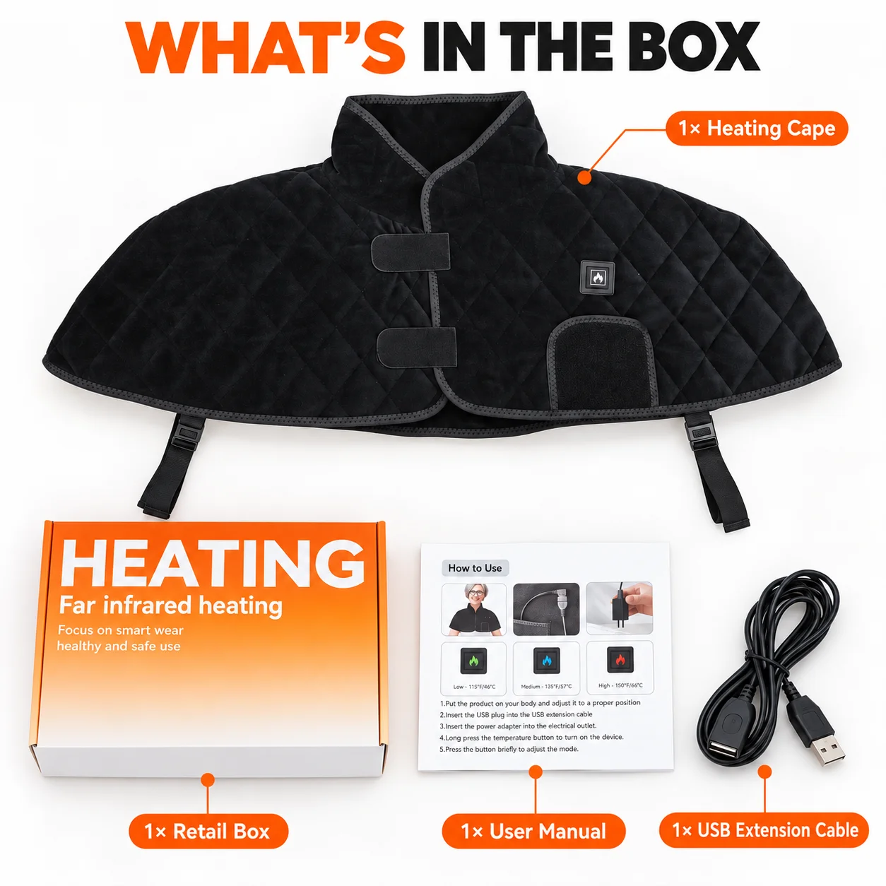 Red Light Heated Shoulder Cape for Neck and Upper Back 3 Heat Levels 3 Massage Modes USB Powered Soft Wrap for Home and Office