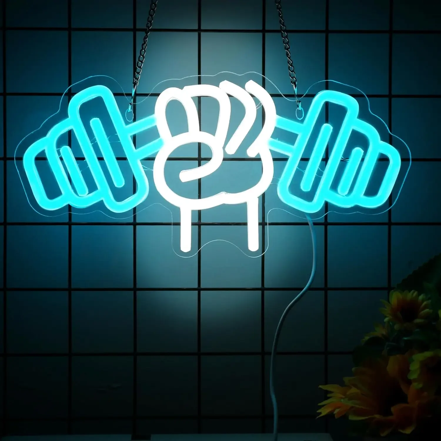 Dumbbell Neon Sign LED Neon Sign Wall Decor for Bedroom Game Room Gym Man Cave Sports Gift for Fitness Lover Men Women Usb Power