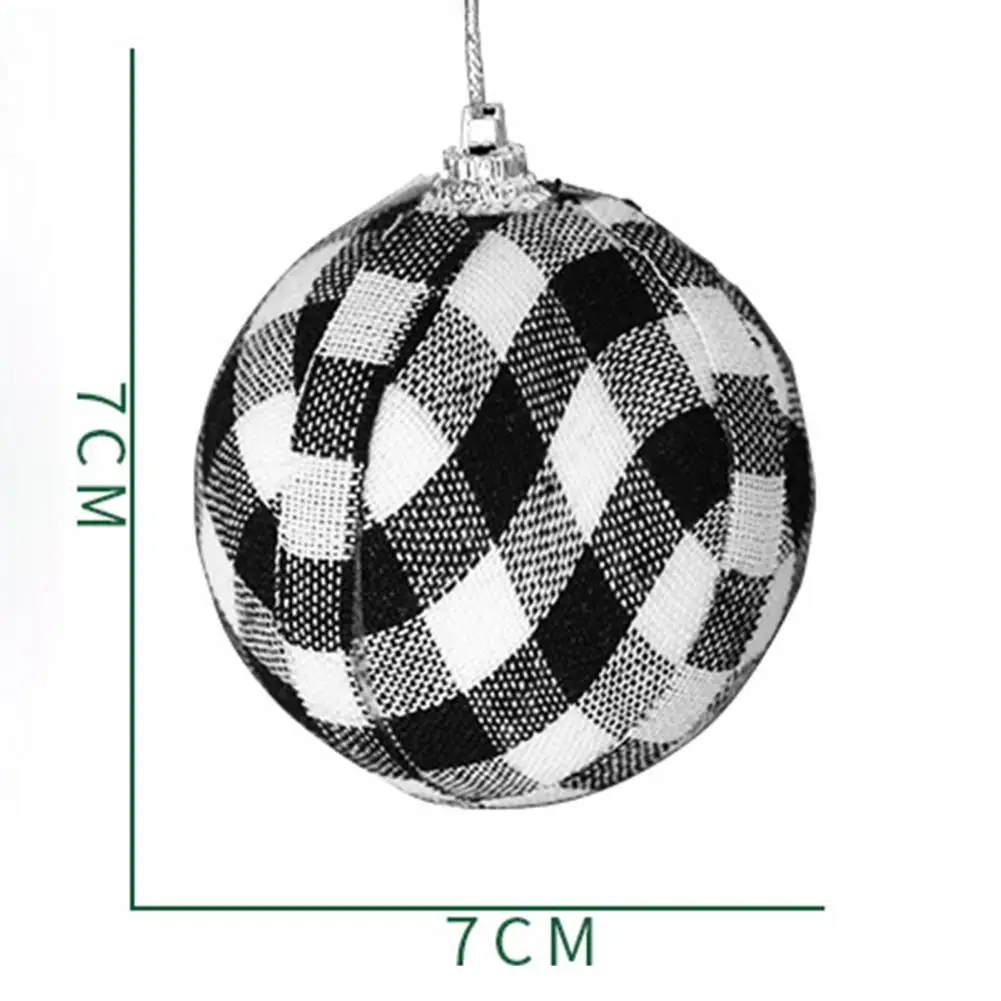 블랙 화이트 레드 격자 무늬 원단 포장 크리스마스 트리 공, 크리스마스 파티 장식 공, 파티 용품, 6 개, 7cm