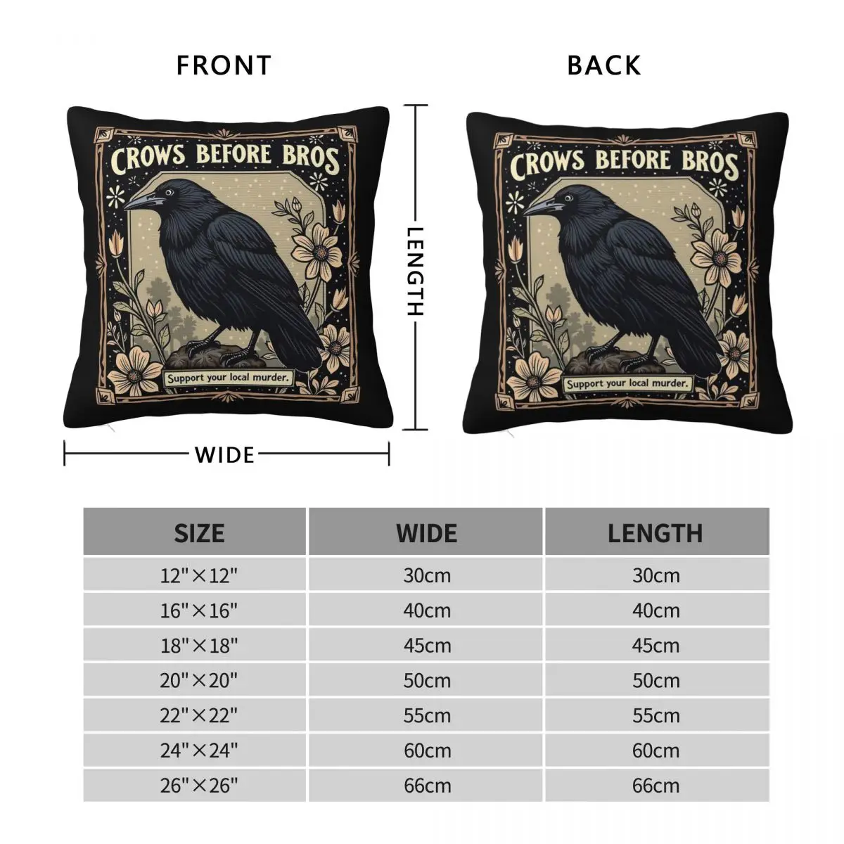 Crows Before Bros Support Your Local Murder Square Pillowcase Polyester Linen Velvet Pattern Zip Decorative Pillow Case Bed