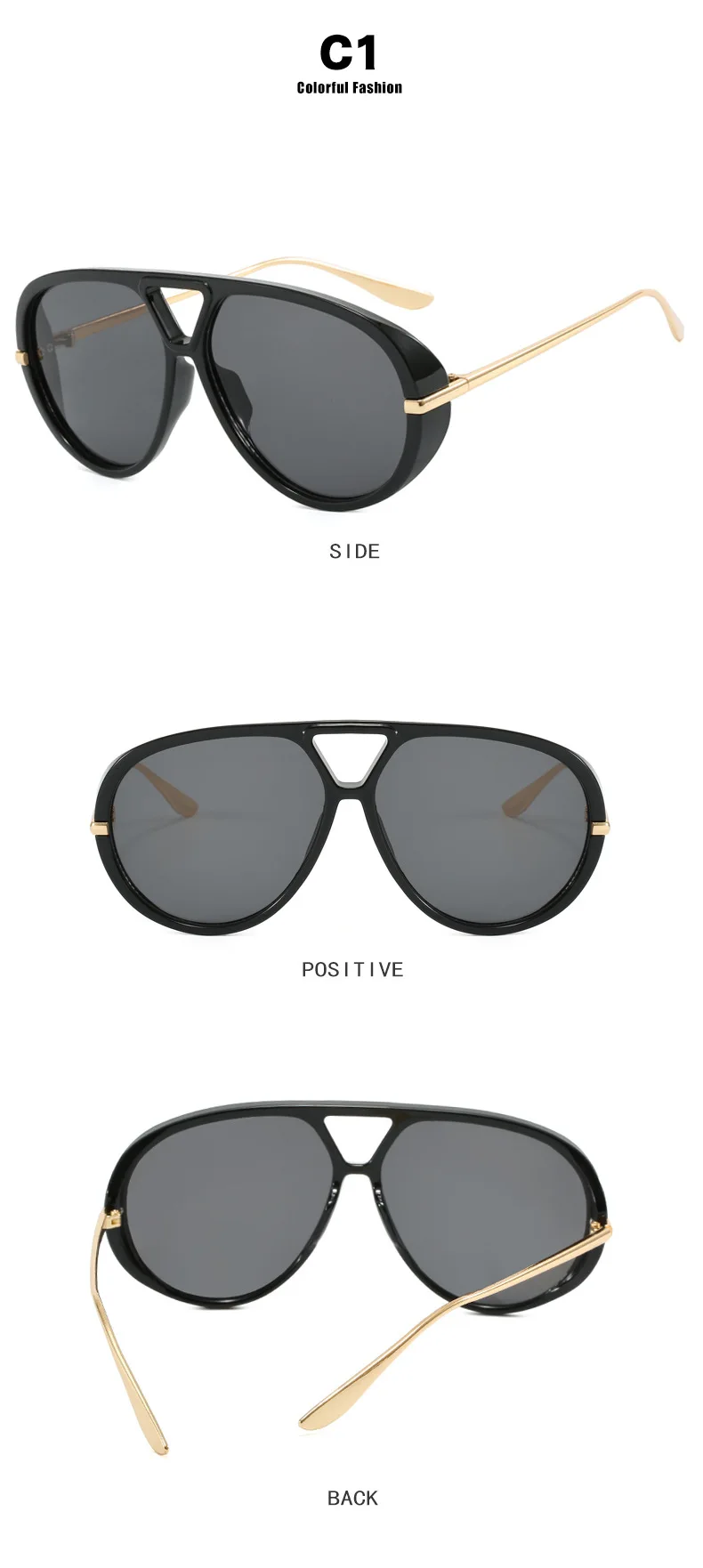 Übergroße ovale Punk-Piloten-Sonnenbrille für Damen – Luxusmarke 2026, Vintage-Metallrahmen, UV400-Schutz – Detail 8