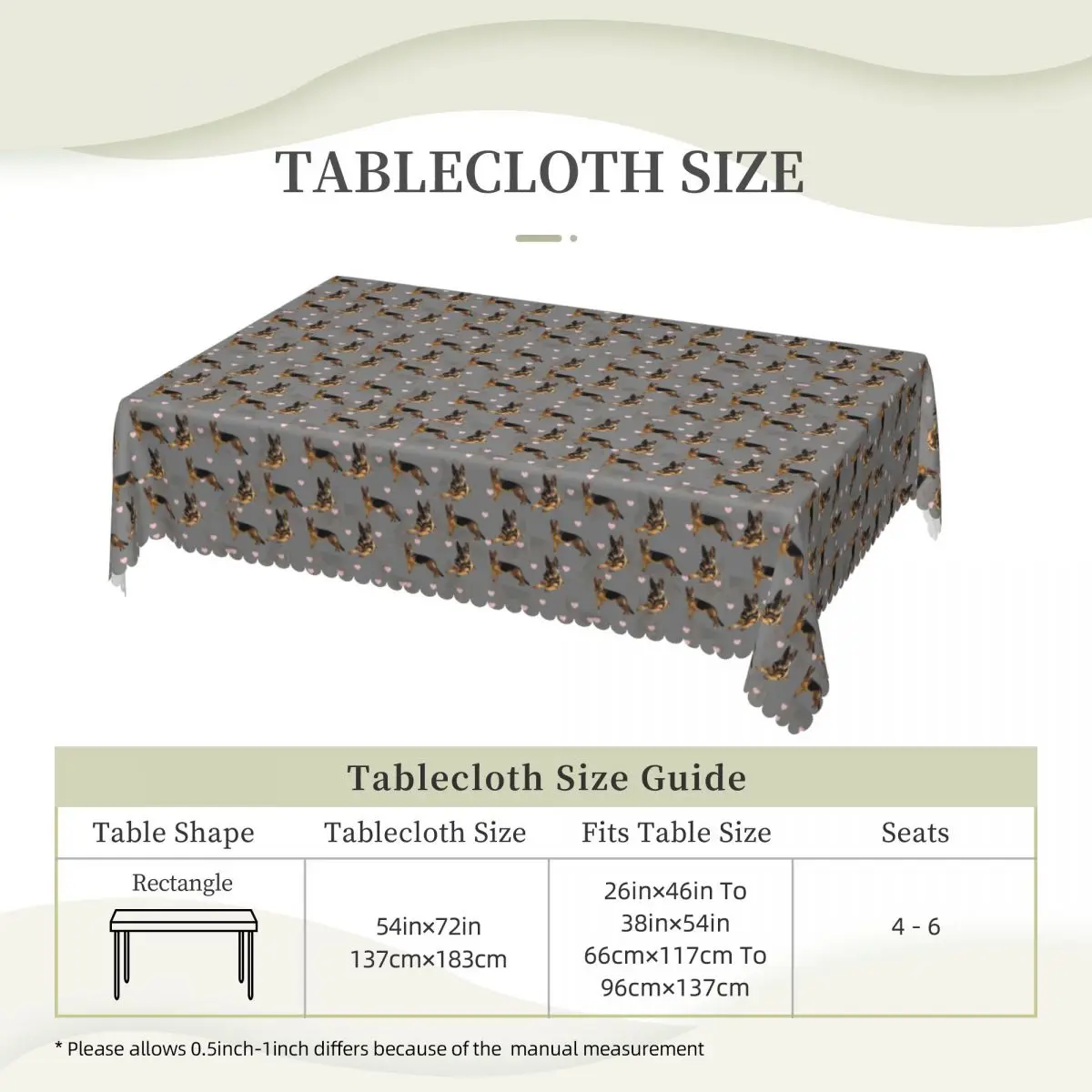 German Shepard Pattern Custom Rectangular Tablecloth Waterproof Table Cover for Dining Events Table Cloth
