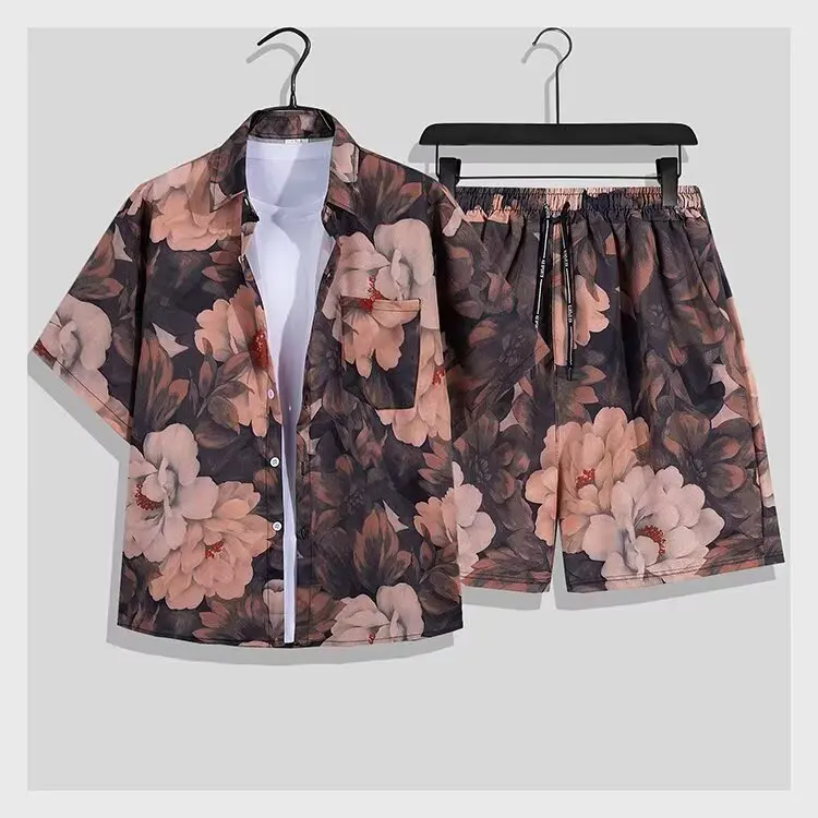 Summer New Hawaii Tracksuit Men's 2 Piece ​Short Sleeve Beach Shirts Shorts Sets Men's Vacation Suit Loose T shirts Man Clothing view 4