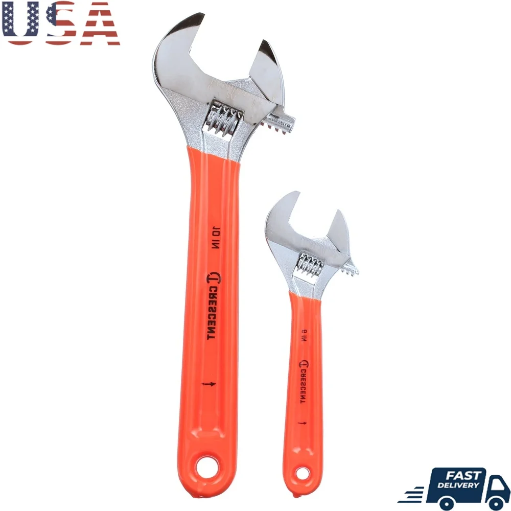 

Adjustable Wrench Set 2 Piece 6in 10in Cushion Grip Corrosion Resistant Chrome Finish Heat Treated Alloy Steel Hex Jaw Design