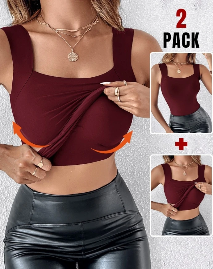 

Women Tops Solid Color Casual U Neck Shapewear Built-in Bra Tank High Strechy Thick Strap Sleeveless Slim Fit Camisole Top