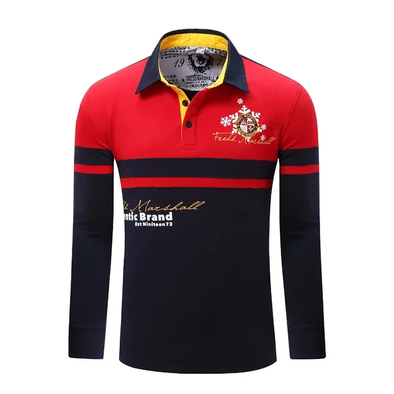 

Летние новые брендовые рубашки поло с длинным рукавом для мужчин, однотонная рубашка homme, повседневные трикотажные изделия golftennis, топы для мужчин, полный принт, 100% хлопок