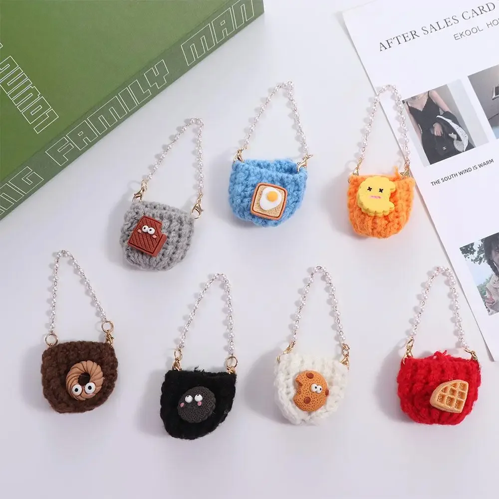 Pearl Chain Doll Knitted Shoulder Bag Woven Miniature Mini Crossbody Doll Bag Colorful Handbag Dollhouse Knitting Wool Bag