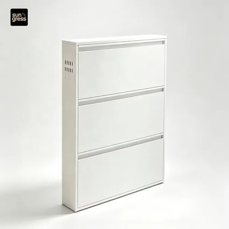 ultra-thin steel shoe rack, thin cabinet, three-layer metal gooseneck handle, wall-mounted, space-saving, waterproof and
