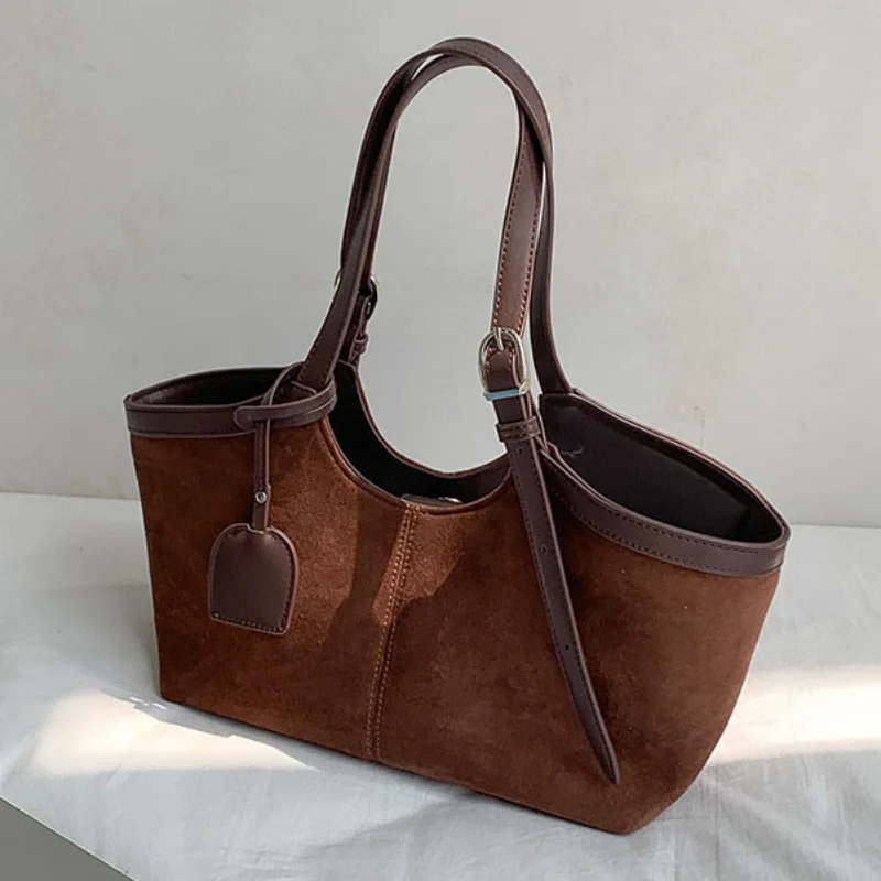 Brand Women's Basket Bag Retro Patchwork Design Versatile Handbag Large Capacity Autumn Winter Commuting Shoulder Underarm Bag