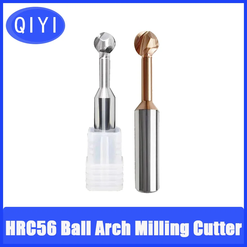 QIYI HRC56 Ball Arch Milling Cutter Lollipop End Mill Carbide CNC Cutter for Steel Aluminum R1 R1.5 R2 R2.5 R3 R4 R5 R6