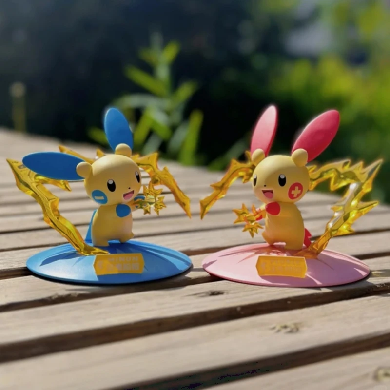 pokemon-plusle-minun-modelo-ornamento-de-mesa-suporte-do-telefone-movel-anime-boneca-colecao-mao-figura-presente-aniversario-brinquedo-das-criancas