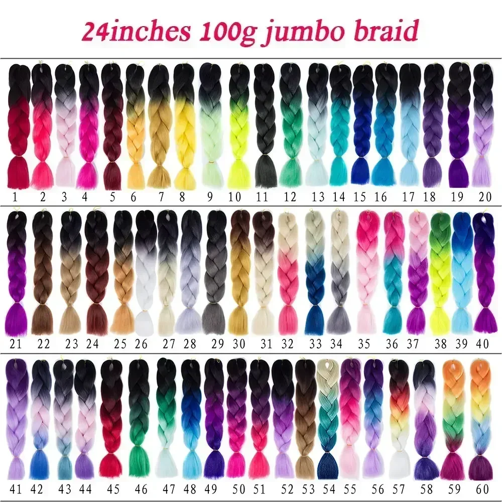 24" synthetisches Flechthaar Ombre Flechthaar Packs Jumbo Braid Hair für Frauen Großhandel DIY Frisur Blau Grau