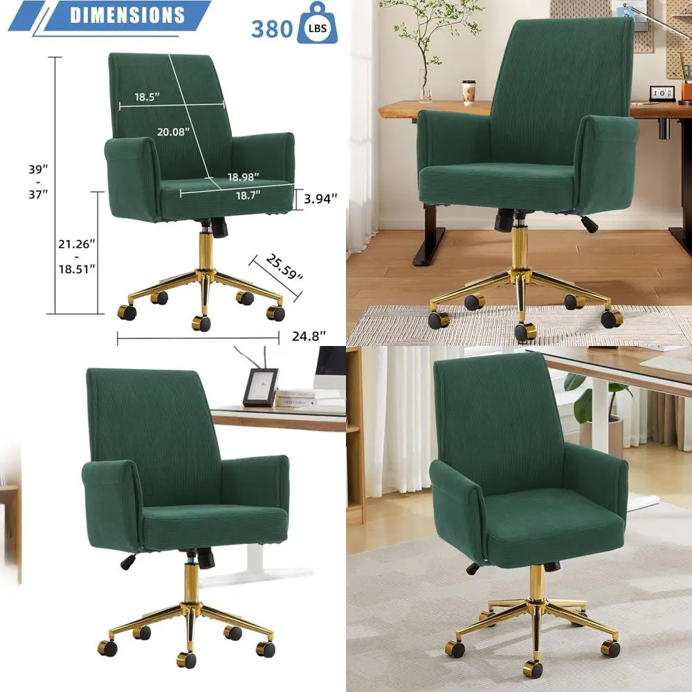 

Эргономичное офисное кресло из зеленого вельвета с пенопластом высокой плотности и металлическим каркасом, регулируемая высота, простая сборка, для домашнего офиса