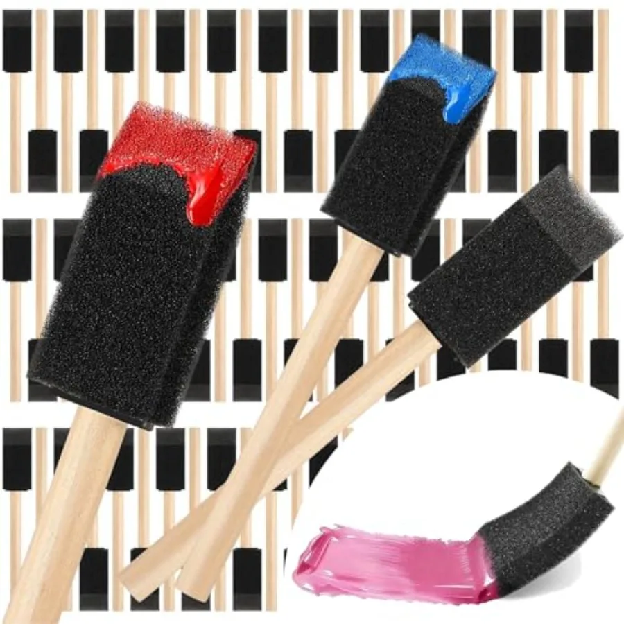 

Bulk -Pack 1 Inch Foam Brushes, Wood Handle Sponge Paint Brushes for Acrylic Painting, Staining, Crafts and Mod Podge