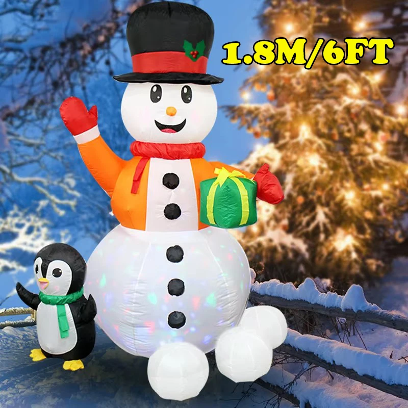 1.8m/6FT Xmas Decor Inflatable Snowball Penguin Snowman Build-in LED Lights Christmas Party Indoor Outdoor Garden Ornament