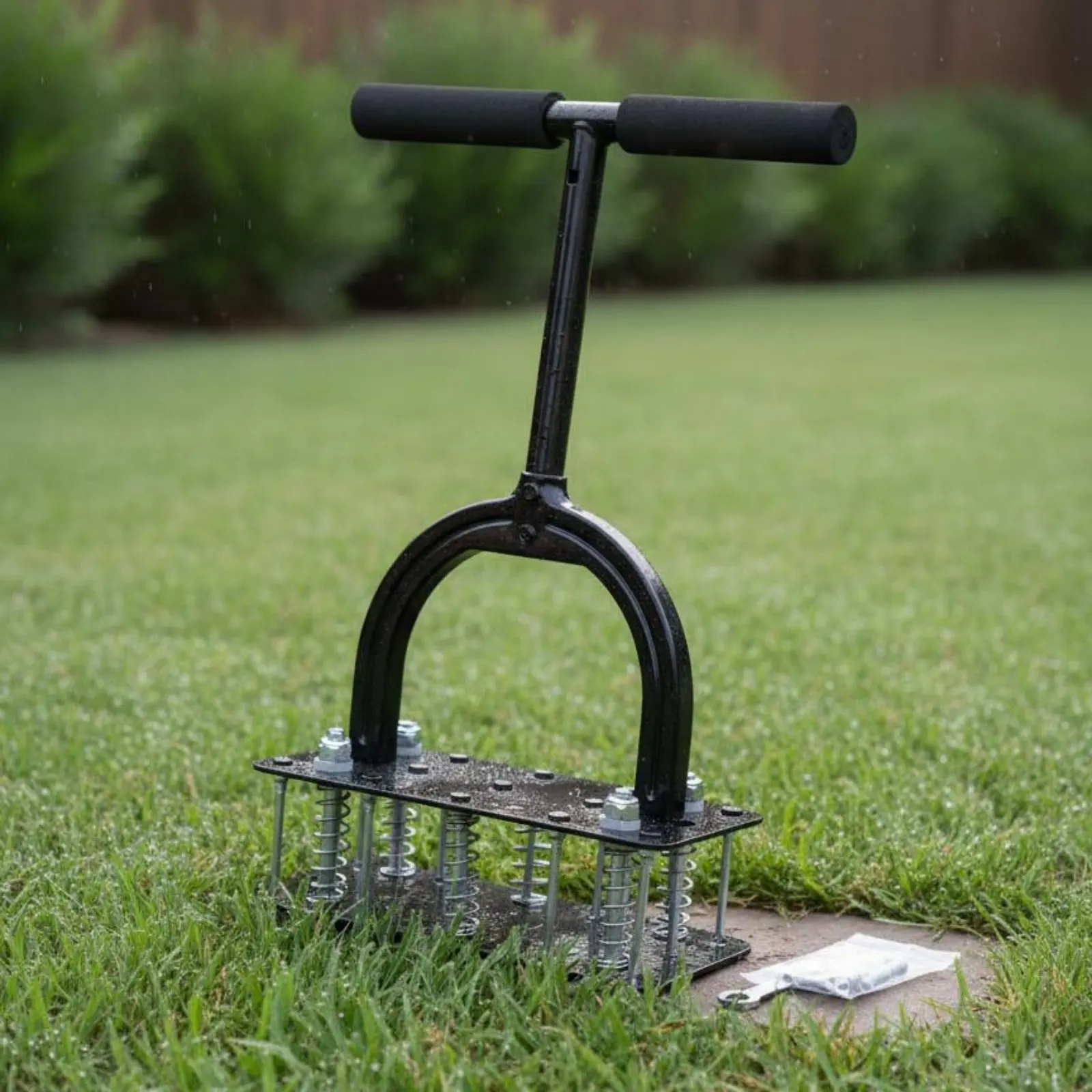 

T-Handle Lawn Aerator Tool 15 Tines Manual Lawn Aerator Prong Soil Loosener Easy Assembly for Gardeners