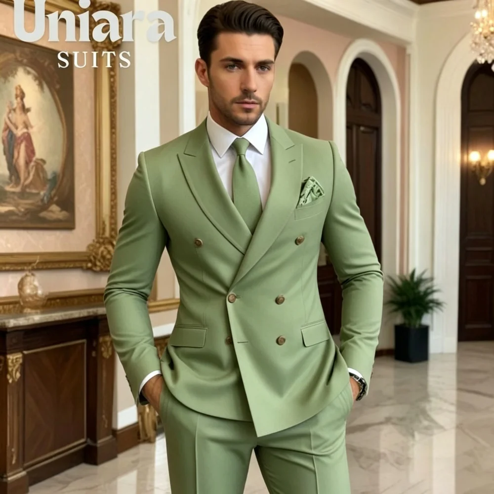 

Sage Green Linen Wedding Suits for Men 2 Pieces Summer Men Suits with Vest Slim Fit Groom Tuxedo Blazer Trousers Set 2026