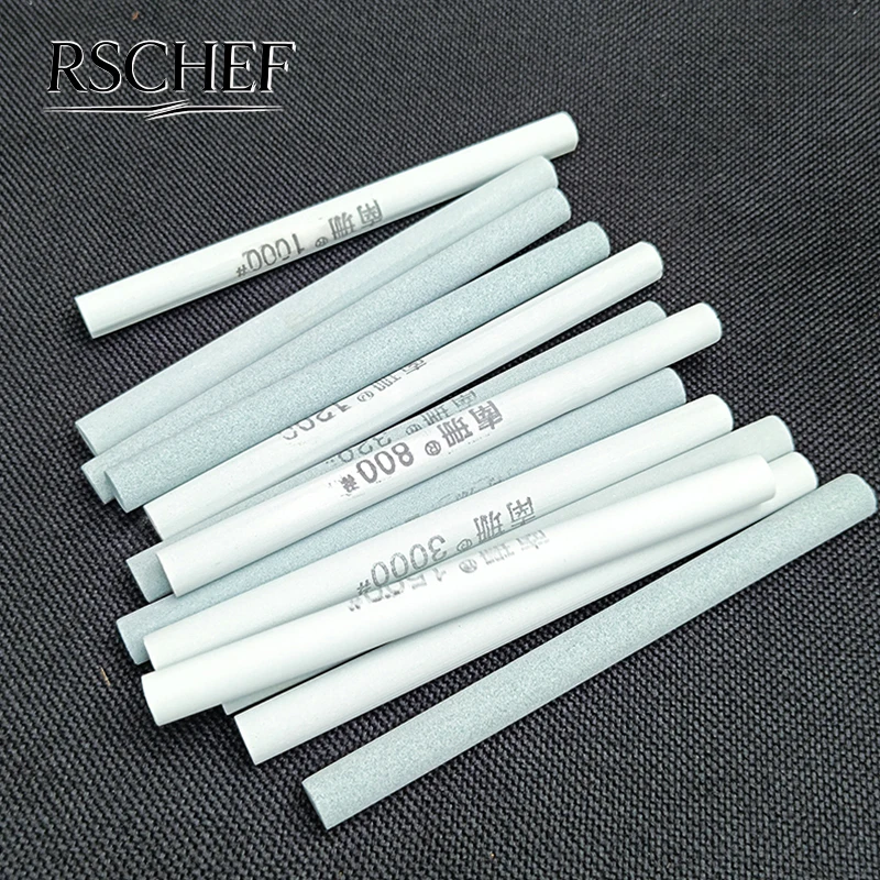 2pcs 150~3000Grits Round Φ10*150mm Knife Sharpener Whetstone Fine Grinding Polishing Oilstone Strip for Sharpening Knife Stone