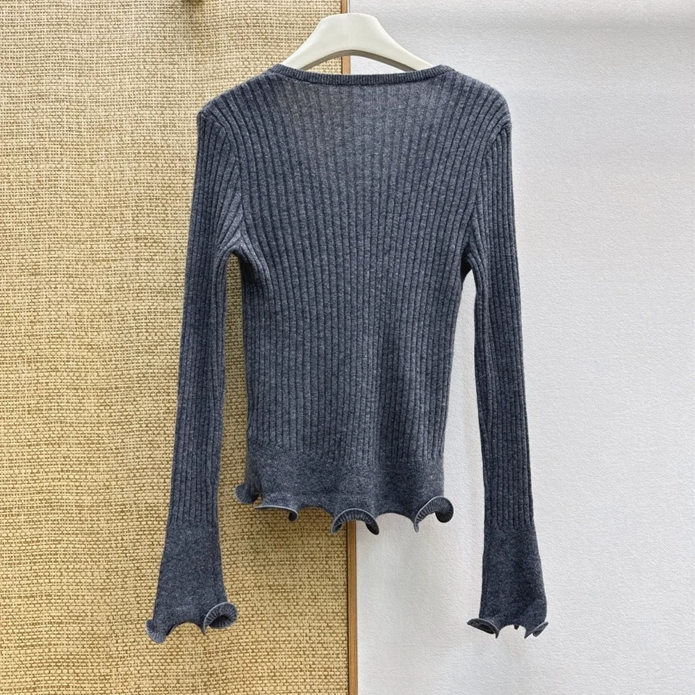 2026 Women’s Fashion: Stretchy, Ruffled, Corset-Style V-Neck Knit Top – Y2K-Inspired Long-Sleeve Blouse/T-Shirt bra