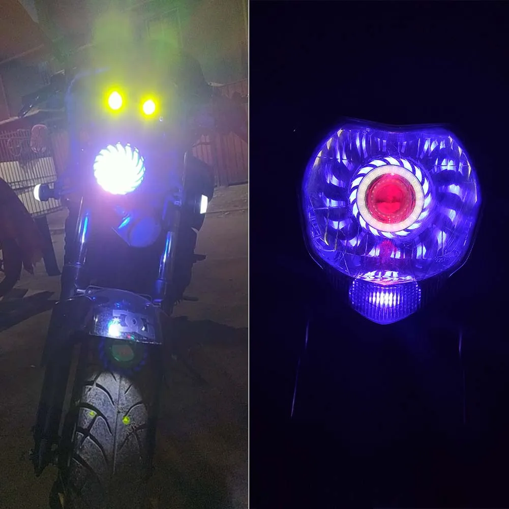 Car Motorcycle Headlight LED Angel Devil Eyes Headlight Projector Lens High/Low Beam Strobe Spotlight DRL Dual Halo Lamp