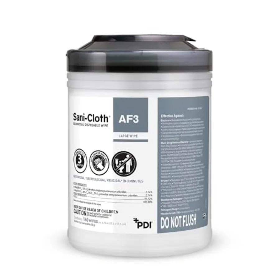 

Sani-Cloth AF3, Surface Disinfecting Wipes, Fragrance Free, Alcohol-Free, Large Canister, 160 Wipes