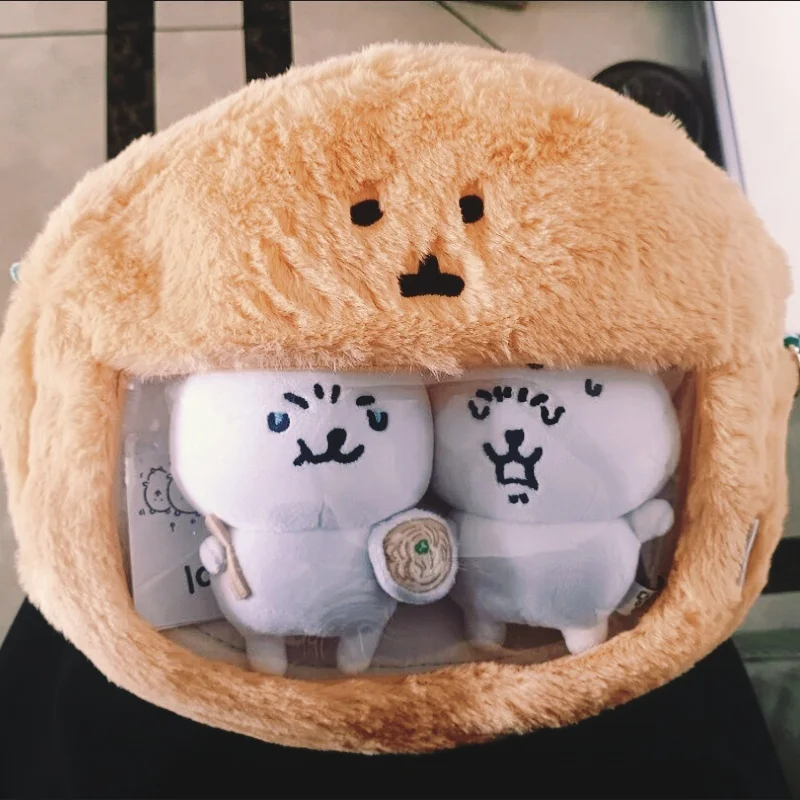 Miniso Borsa a tracolla portachiavi in peluche con orso autobloccante, borsa a tracolla in PVC trasparente carino, borsa tote trasparente alla moda